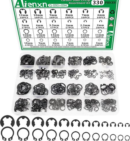330PCS Snap Rings Kit Kit ، e Clips Kefortment Kit (2mm-12mm) و C Clips Kit (5mm-16mm) ، 24 أحجام خارجيات خارجيات محفوظة الكربون Circlip Snap Ring Kit in Saudi Arabia