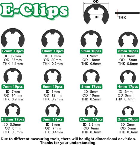 330PCS Snap Rings Kit Kit ، e Clips Kefortment Kit (2mm-12mm) و C Clips Kit (5mm-16mm) ، 24 أحجام خارجيات خارجيات محفوظة الكربون Circlip Snap Ring Kit in Saudi Arabia