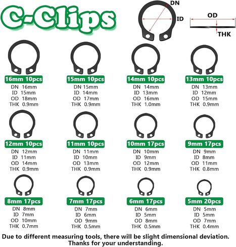 330PCS Snap Rings Kit Kit ، e Clips Kefortment Kit (2mm-12mm) و C Clips Kit (5mm-16mm) ، 24 أحجام خارجيات خارجيات محفوظة الكربون Circlip Snap Ring Kit in Saudi Arabia