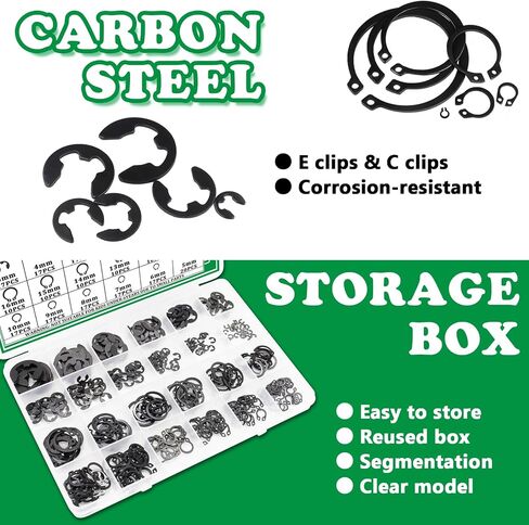 330PCS Snap Rings Kit Kit ، e Clips Kefortment Kit (2mm-12mm) و C Clips Kit (5mm-16mm) ، 24 أحجام خارجيات خارجيات محفوظة الكربون Circlip Snap Ring Kit in Saudi Arabia