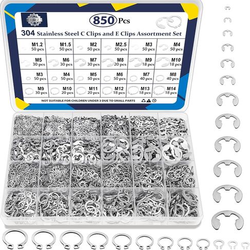 ZQZ 840Pcs C Clips Assortment (M5-M16) and E Clips Assortment Set (2.0mm-12mm), External Retaining Rings, 24 Sizes Snap Rings Assortment Kit, Black Carbon Steel Circlip Retaining Clip in Saudi Arabia