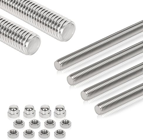4 Pcs 304 Stainless Steel M6 Fully Threaded Rod,10"(255mm) Long Threaded Rod,Right Hand Threads，with Nuts (4, M6x255mm) in Kuwait
