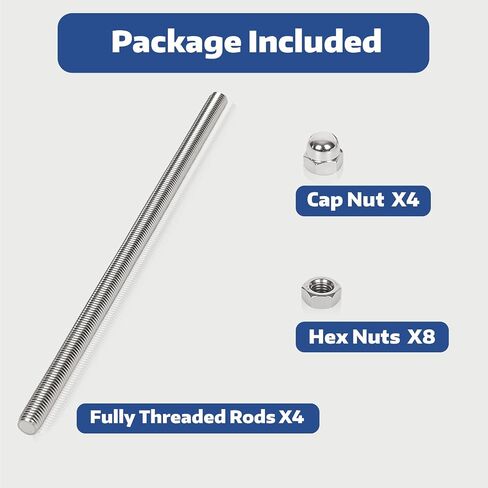 4 Pcs 304 Stainless Steel M6 Fully Threaded Rod,10"(255mm) Long Threaded Rod,Right Hand Threads，with Nuts (4, M6x255mm) in Kuwait