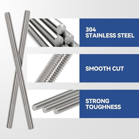 4 PCS 304 VESET Stefless M6 قضيب ملولب بالكامل ، 10 "(255 ملم) قضيب ملولب طويل ، خيوط اليد اليمنى ， مع المكسرات (4 ، M6x255mm) in Kuwait