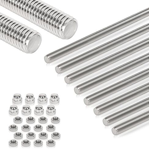 4 PCS 304 VESET Stefless M6 قضيب ملولب بالكامل ، 10 "(255 ملم) قضيب ملولب طويل ، خيوط اليد اليمنى ， مع المكسرات (4 ، M6x255mm) in Kuwait