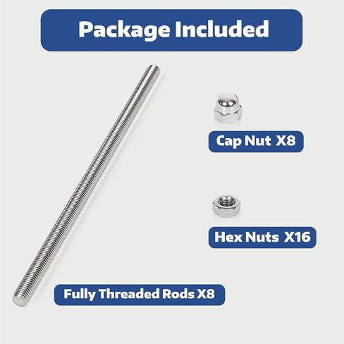 4 PCS 304 VESET Stefless M6 قضيب ملولب بالكامل ، 10 "(255 ملم) قضيب ملولب طويل ، خيوط اليد اليمنى ， مع المكسرات (4 ، M6x255mm) in Kuwait