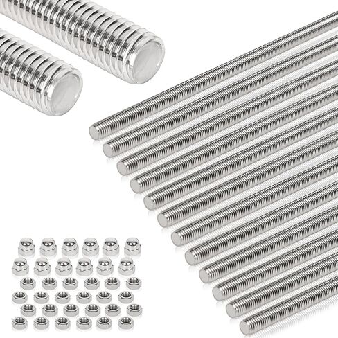 4 Pcs 304 Stainless Steel M6 Fully Threaded Rod,10"(255mm) Long Threaded Rod,Right Hand Threads，with Nuts (4, M6x255mm) in Kuwait