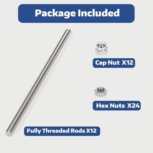 4 Pcs 304 Stainless Steel M6 Fully Threaded Rod,10"(255mm) Long Threaded Rod,Right Hand Threads，with Nuts (4, M6x255mm) in Kuwait
