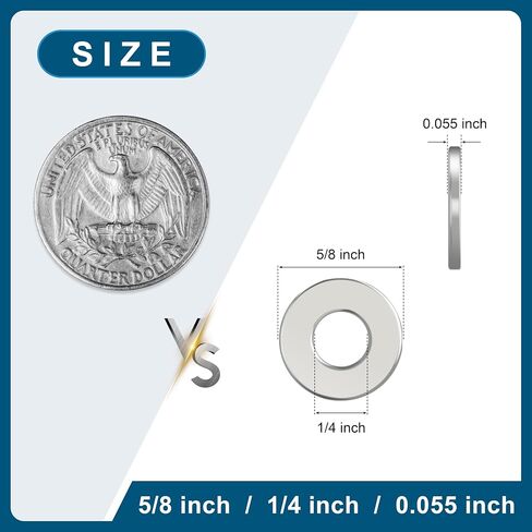 100Pcs Flat Washers for Screws, 1/4" Small Washer, Premium 18-8 (304) Stainless Steel Washers for Bolts, Anti-Rust, Heavy Duty Washers Set-Industry-Widely Used in Saudi Arabia