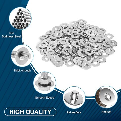 100Pcs Flat Washers for Screws, 1/4" Small Washer, Premium 18-8 (304) Stainless Steel Washers for Bolts, Anti-Rust, Heavy Duty Washers Set-Industry-Widely Used in Saudi Arabia