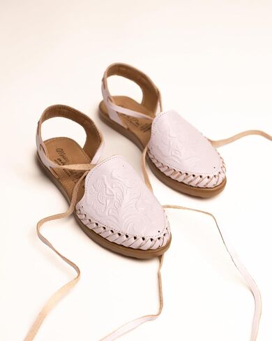 Mexico en la Piel Women's Lace-Up Huarache Sandals - Genuine Leather, Handmade with Floral Cut-Out Design, Casual Comfortable Flats, Closed-Toe and Open-Toe Options, Black and White Colors in Kuwait