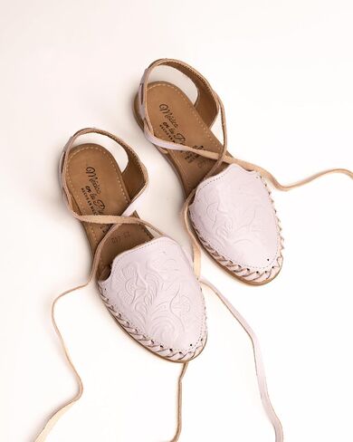 Mexico en la Piel Women's Lace-Up Huarache Sandals - Genuine Leather, Handmade with Floral Cut-Out Design, Casual Comfortable Flats, Closed-Toe and Open-Toe Options, Black and White Colors in Kuwait