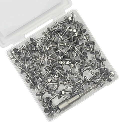 60 PCS #10 × 1 مسامير تسقيف معدنية مع غسالات مطاطية ، مصنوعة من 410 من الفولاذ المقاوم للصدأ ، مما يوفر ختم جيد للوقاية من التسرب ، ومسامير النقر على رأس السداسي الترقية للمعادن in Kuwait
