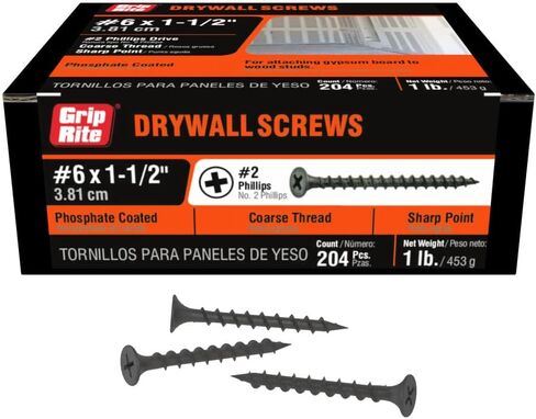 Grip-Rite 112CDWS1#6 X 1-1/2 "Phillips Bugle Head Thread Thread Point Point Drywall Screw ، 1LB Box in Saudi Arabia