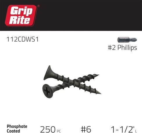 Grip-Rite 112CDWS1#6 X 1-1/2 "Phillips Bugle Head Thread Thread Point Point Drywall Screw ، 1LB Box in Saudi Arabia