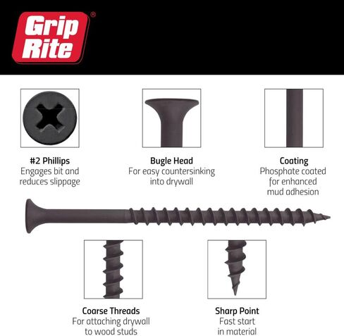 Grip-Rite 112CDWS1#6 X 1-1/2 "Phillips Bugle Head Thread Thread Point Point Drywall Screw ، 1LB Box in Saudi Arabia