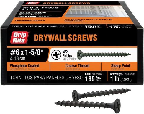 Grip Rite 158CDWS1 1-5/8-Inch 6 Coarse Thread Drywall Screw with Bugle Head, 1 Pound, Black, 200 Count in Saudi Arabia