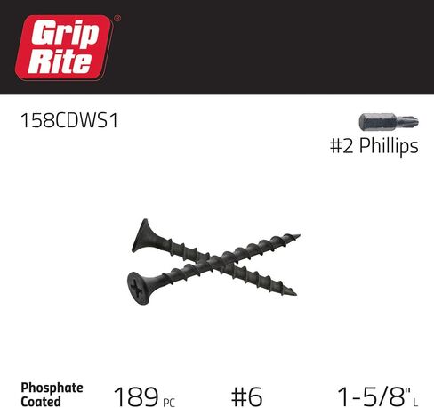 Grip Rite 158CDWS1 1-5/8-Inch 6 Coarse Thread Drywall Screw with Bugle Head, 1 Pound, Black, 200 Count in Saudi Arabia