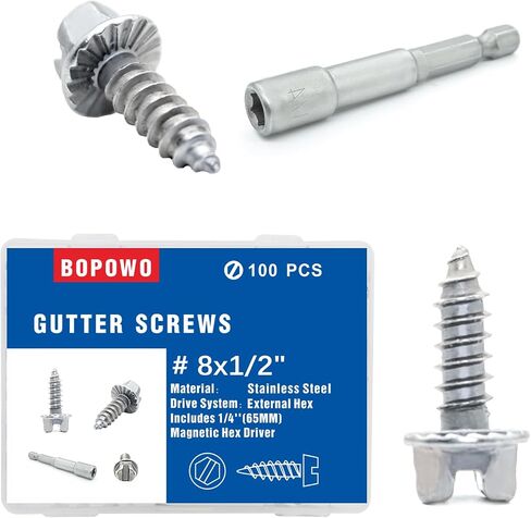 Self-Tapping Gutter Screws White Painted Slotted Hex Washer Head #8 x 1/2" Zinc Plated Finish, Includes 1/4" Magnetic Hex Driver - for Gutter Install in Saudi Arabia