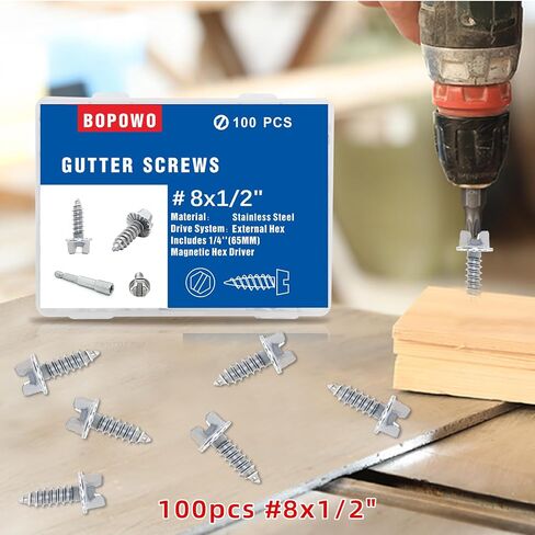 Self-Tapping Gutter Screws White Painted Slotted Hex Washer Head #8 x 1/2" Zinc Plated Finish, Includes 1/4" Magnetic Hex Driver - for Gutter Install in Saudi Arabia