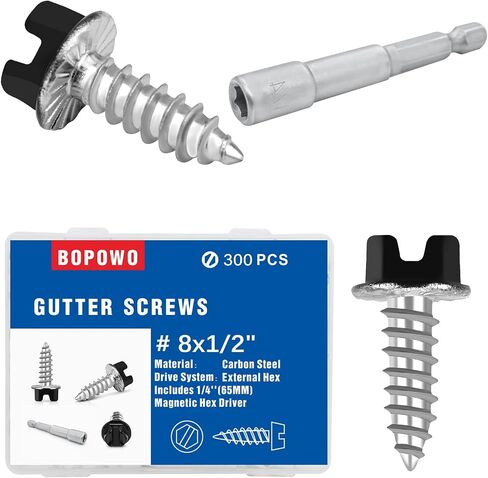 Self-Tapping Gutter Screws White Painted Slotted Hex Washer Head #8 x 1/2" Zinc Plated Finish, Includes 1/4" Magnetic Hex Driver - for Gutter Install in Saudi Arabia