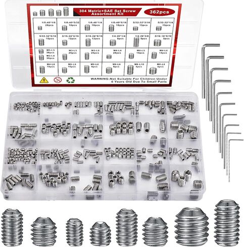 360 Pcs 25 Size Set Screw Assortment Kit Metric & SAE Allen Set Screws for Bathroom Fixture 304 Stainless Steel Internal Hex Drive Cup-Point for Door Knob, Faucets(M3-M8, 1/8"-40 to 5/16"-18) in Saudi Arabia