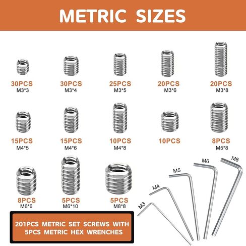 360 Pcs 25 Size Set Screw Assortment Kit Metric & SAE Allen Set Screws for Bathroom Fixture 304 Stainless Steel Internal Hex Drive Cup-Point for Door Knob, Faucets(M3-M8, 1/8"-40 to 5/16"-18) in Saudi Arabia