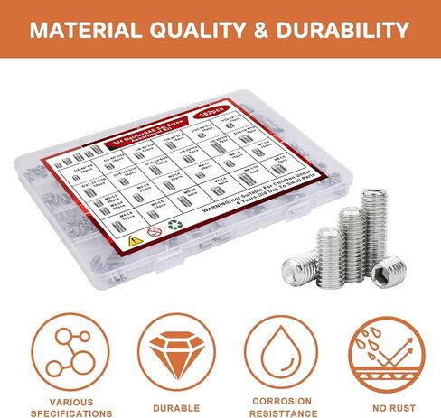 360 Pcs 25 Size Set Screw Assortment Kit Metric & SAE Allen Set Screws for Bathroom Fixture 304 Stainless Steel Internal Hex Drive Cup-Point for Door Knob, Faucets(M3-M8, 1/8"-40 to 5/16"-18) in Saudi Arabia