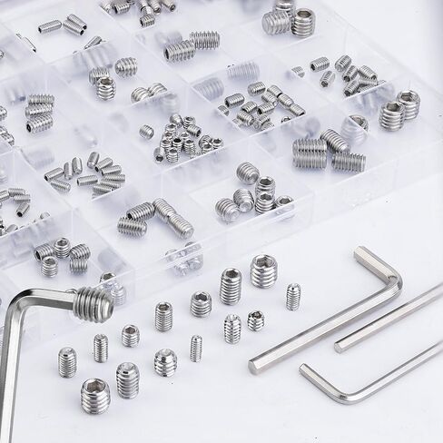 360 Pcs 25 Size Set Screw Assortment Kit Metric & SAE Allen Set Screws for Bathroom Fixture 304 Stainless Steel Internal Hex Drive Cup-Point for Door Knob, Faucets(M3-M8, 1/8"-40 to 5/16"-18) in Saudi Arabia
