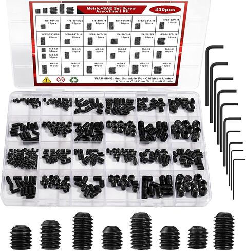 360 Pcs 25 Size Set Screw Assortment Kit Metric & SAE Allen Set Screws for Bathroom Fixture 304 Stainless Steel Internal Hex Drive Cup-Point for Door Knob, Faucets(M3-M8, 1/8"-40 to 5/16"-18) in Saudi Arabia