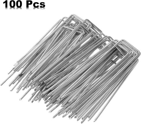 HARFINGTON 100pcs Garden Ground Stakes 6" U Pegs Galvanized Iron Landscape Staples Pointed Tip Loop Stake for Anchoring Lawn Ground Tubing Drip Irrigation Hoses in Saudi Arabia