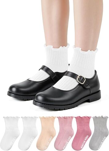 Zando Baby Girl Ruffle Socks with Grippers - Soft Cotton Toddler Frilly Socks for Newborn Infant 0-6 Years in Saudi Arabia