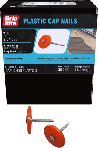 Grip-Rite 1PRCAP1 ، #12 × 1 مسمار تسقيف CAP البلاستيكي ، electrogalvanized ، Diamond Point Ring Shank ، صندوق 1 رطل in Saudi Arabia