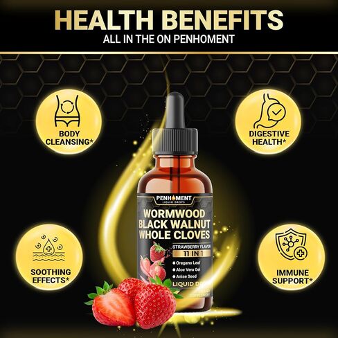 11in1 Wormwood Liquid Drops with Black Walnut Cloves, Vitamin C and D3 & 6 More - 2 FL OZ for 60 Days - Lemon Flavor in Saudi Arabia