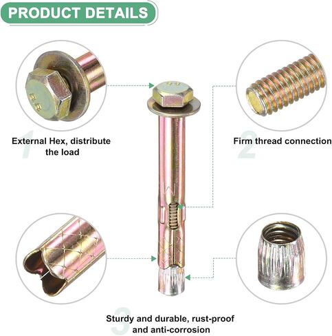 5-Pack Hex Expansion Bolt, M6x60mm Colored Galvanized Iron-Carbon Steel External Hex Expansion Bolts, Anti-Corrosion Metal Bolt for Concrete/Dry Brick/Block Walls in Saudi Arabia