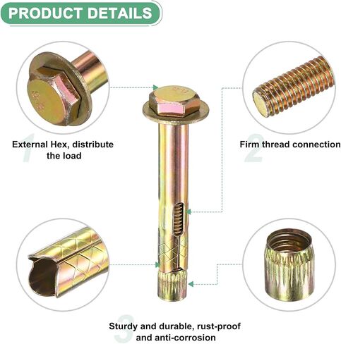 5-Pack Hex Expansion Bolt, M6x60mm Colored Galvanized Iron-Carbon Steel External Hex Expansion Bolts, Anti-Corrosion Metal Bolt for Concrete/Dry Brick/Block Walls in Saudi Arabia