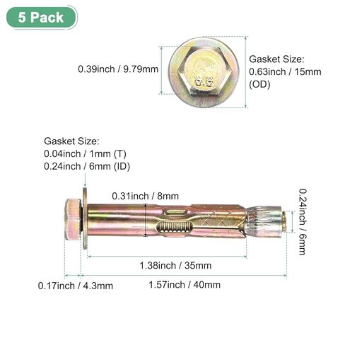 مسمار تمدد سداسي سداسي 5 عبوات ، M6x60mm ملونة من الحديد الكربون الصلب البراغي السداسية الخارج in Kuwait