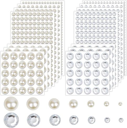 7 Sizes Self Adhesive Hair Pearl Stickers, Cridoz 2032 Pieces Stick on Pearls gems Sticker for Hair, Face, Makeup, Eye, Nail, Crafts in Saudi Arabia