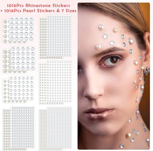 7 Sizes Self Adhesive Hair Pearl Stickers, Cridoz 2032 Pieces Stick on Pearls gems Sticker for Hair, Face, Makeup, Eye, Nail, Crafts in Saudi Arabia