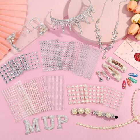 7 Sizes Self Adhesive Hair Pearl Stickers, Cridoz 2032 Pieces Stick on Pearls gems Sticker for Hair, Face, Makeup, Eye, Nail, Crafts in Saudi Arabia