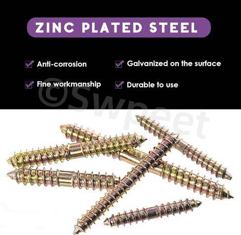 Swpeet 120Pcs 7 Sizes Color Zinc Hanger Bolts Assortment Kit, Double Headed Bolts, Self-Tapping Screw Hanger Bolts, Dowel Screw Bolts Threaded Rods Bolt Furniture Screws for Wood Furniture Joint in Saudi Arabia