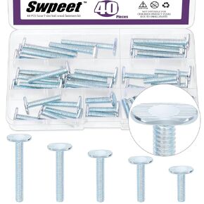 Swpeet 40Pcs 5 Sizes 1/4-20 x 1/1-1/4“ / 1-1/2" / 1-3/4" / 2" Silver T Track Bolts Assortment Kit, T Slot Bolts Jig Bolts Tee Bolt Set for Universal T Track, Woodworking Jigs in Kuwait