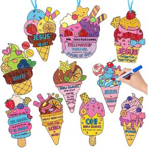 ANGOLIO 83PCS Summer Ice Cream Coloring Craft Themed Party Activities Game Kits for Kids, Make Your Own DIY Desserts Art Cards Hanging Ornament for Sunday School DIY Gifts in Saudi Arabia