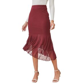 Verdusa Women's Fishtail Skirt High Waist Casual Skirt Tiered Elegant Hip-Wrapping Skirts in Kuwait