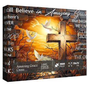 Jesus Cross Puzzles for Adults 1000 Pieces, Christian Religious Catholic Cross Flower Jigsaw Puzzle, Floral Art Faith Challenge for Adults in Kuwait