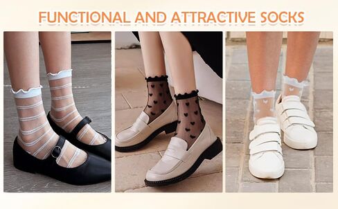 4 Pairs Sheer Socks Women Black Ruffle Ankle Socks for Women Thin Lace See Through Sock Transparent Heart Striped Summer in Saudi Arabia