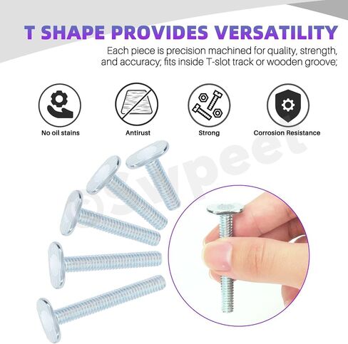 Swpeet 40Pcs 5 Sizes 1/4-20 x 1/1-1/4“ / 1-1/2" / 1-3/4" / 2" Silver T Track Bolts Assortment Kit, T Slot Bolts Jig Bolts Tee Bolt Set for Universal T Track, Woodworking Jigs in Saudi Arabia