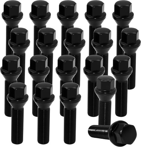 M14x1.5 Black Wheel Lug Bolts – 45mm Thread Length, 17mm Hex, 60° Conical Seat – Compatible with Wheel Spacers & European Vehicles – 20 Pack in Saudi Arabia