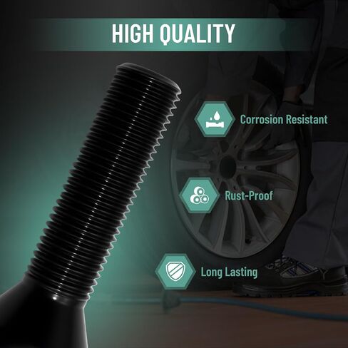 M14x1.5 Black Wheel Lug Bolts – 45mm Thread Length, 17mm Hex, 60° Conical Seat – Compatible with Wheel Spacers & European Vehicles – 20 Pack in Saudi Arabia