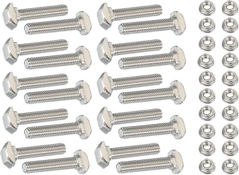 PATIKIL M5 x 30 mm T-Slot Bolts, 20 Sets Drop-in Bolt Hammer Head with Hexagon Flange Nuts T-Bolt Stud Sliding Screw for 20 Series Aluminum Extrusion Profile, Silver in Saudi Arabia